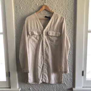 Vintage oversized linen blend button-up shirt/tunic, natural beige oatmeal color